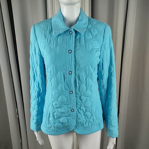 Requirements Sky Blue Quilted Lightweight Snap Up Outdoor Coat Jacket Size Small - Picture 2 of 12